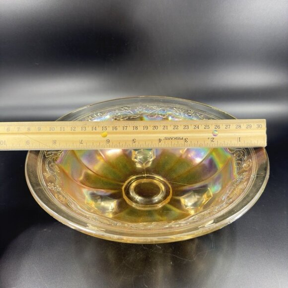 Vintage Marigold Carnival Glass Footed Dish Bowl Iridescent Finish Glass Decor - Picture 6 of 14